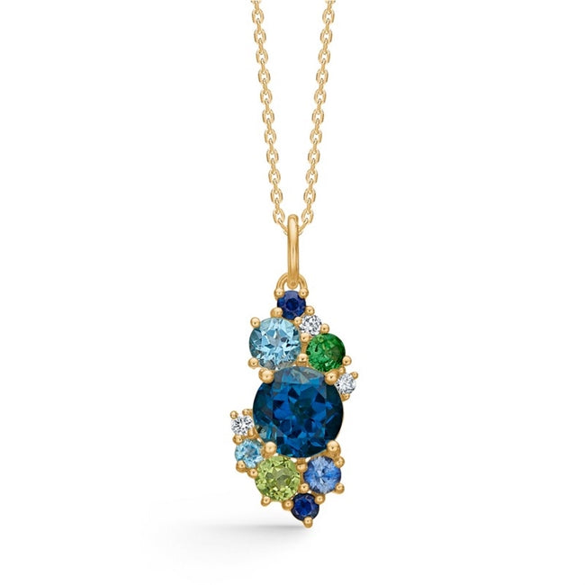 Four Seasons Winter vedhæng i 14 kt guld med blå safirer og 0,04 ct diamanter fra Mads Z inkl. kæde 42–45 cm